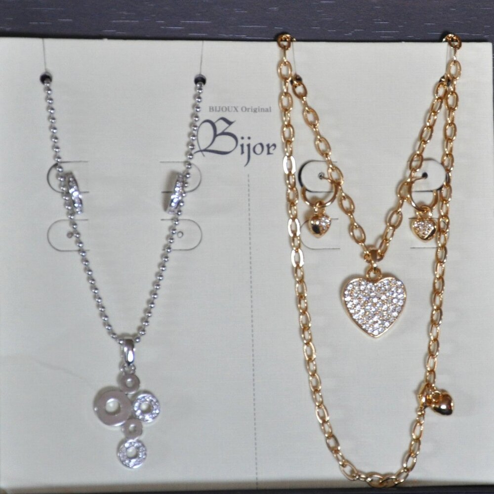 Bijoux, Bijor Earing Necklace Jewelry Set Silver & Gold Tone Rhinestone Accents